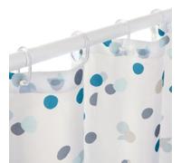 Rayen | Bathroom Curtains | Shower Curtain or Bath | Waterproof | Polyester | Quick Drying | Opaque, PVC Rings | Includes 12 Hooks | 180 x 200 cm | White with Blue Dots