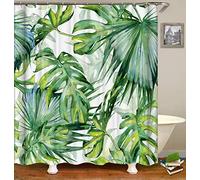 Shower Curtain with Plastic Hooks, Mildew Resistant Waterproof, Polyester Washable Fabric, Anti Mould Mold Free Long Bath Curtains Tropical Leaves, 180 x 200 cm (72 x 78 Inch) Drop, 3D Print Monstera