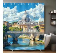 Shower CurtainCity Rome landmark buildings 180 x 180 cm Waterproof Bathroom Curtains, Wet Room Shower Curtain with 12 Hooks, Decorative Bath Curtain