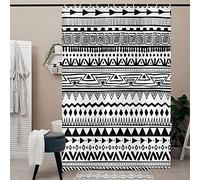 Shower Curtains Bathroom Boho 180x220,Black and White FarmGeometric Tribal Bohemain with Hooks watertight Polyester Fabric Washable for Wet Room