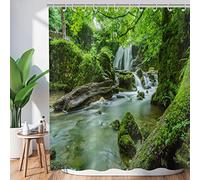 Shower Curtains Bathroom Forest 120x180,Tropical Jungle Rainforest Green Tree Plant Nature Landscape Waterfall Scenery watertight Polyester Fabric Washable with Hooks