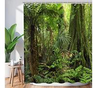 Shower Curtains Bathroom Forest 180x200,Tropical Jungle Rainforest Green Tree Plant Nature Landscape Scenery with Hooks watertight Polyester Fabric Washable for Wet Room