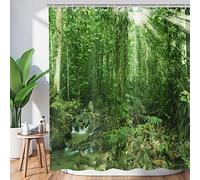 Shower Curtains Bathroom Forest 180x200,Tropical Jungle Rainforest Green Tree Plant Nature Landscape Scenery with Hooks watertight Polyester Fabric Washable for Wet Room