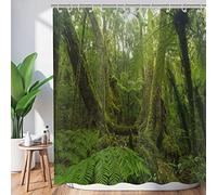 Shower Curtains Bathroom Forest 180x220,Tropical Jungle Rainforest Green Tree Plant Nature Landscape Scenery with Hooks watertight Polyester Fabric Washable for Wet Room