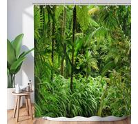 Shower Curtains Bathroom Forest 240x180,Tropical Jungle Rainforest Green Tree Plant Nature Landscape Scenery with Hooks watertight Polyester Fabric Washable for Wet Room