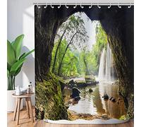Shower Curtains Bathroom Forest 90x180,Tropical Jungle Rainforest Green Tree Plant Nature Mountain Landscape Waterfall Scenery watertight Polyester Fabric Washable