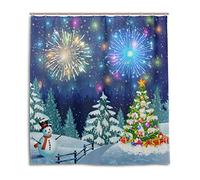 Shower Curtains Christmas Night With Fireworks Print Waterproof Mould Proof Mildew Resistant Washable Polyester Bath Curtain with Durable Hooks for Bathroom Home Decoration Accessories 66 x 72 inch