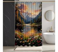 Shower Curtains Green Shower Curtain Mountain Bathroom Curtains with 12 Hooks, HD Printing Waterproof Bath Curtain Quick-Drying Washable for Wet Room, Bathroom Decor, Bath Tub 160 x 200 cm -zpg25073ZM