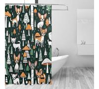 Shower Curtains Mushroom Enchanted Forest With Pine Tree House Bathroom Curtain with 12 Hooks, Fabric Bathtub Curtain, Washable, Quick Dry,