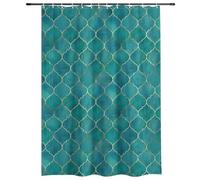 Shower Curtains Teal Gold Quatrefoil Check Bath Curtain Washable Bath Room Curtains Machine Washable Shower Curtain with Small Eyelets for Garden Bathroom Drapes Waterproof Home Decor 180 X 180cm