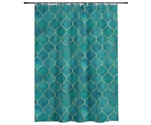 Shower Curtains Teal Gold Quatrefoil Check Bath Curtain Washable Bath Room Curtains Machine Washable Shower Curtain with Small Eyelets for Garden Bathroom Drapes Waterproof Home Decor 180 X 180cm