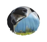 Shower Cute Cow Print Cap For Women Reusable Waterproof, Double Layered Shower Hair Cap With Elastic Strap,One Size