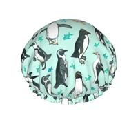 Shower Cute Penguins Print Cap For Women Reusable Waterproof, Double Layered Shower Hair Cap With Elastic Strap,One Size