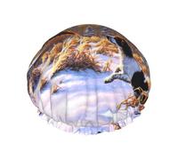 Shower Dog Catching Pheasant Print Cap For Women Reusable Waterproof, Double Layered Shower Hair Cap With Elastic Strap,One Size