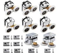 Shower Door Rollers with Twin Wheels Pulleys 25 mm for Curved Doors Glass Doors 4-6mm,4pcs Bathroom Replacement Parts Chrome Plated with Anti-Collision Block and Screws 2Top & 2Bottom (4)