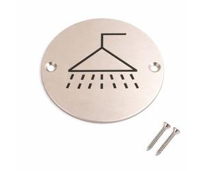 Shower Door Sign 76mm Disc Satin Aluminium Screen Printed Bathroom Shower Room Sign with Fixing Screws Pack of 1