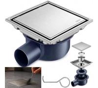 Shower Drain Square Stainless Steel Floor Drain with 360° Siphon Odour Stop, 2-in-1 Tilable Drain Channel Shower Drain, 15 x 15 cm, Odour-inhibiting, Invisible Floor Drain for Bathrooms, Indoor and