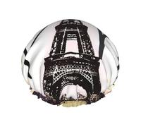 Shower Eiffel Tower Love Paris Print Cap For Women Reusable Waterproof, Double Layered Shower Hair Cap With Elastic Strap,One Size