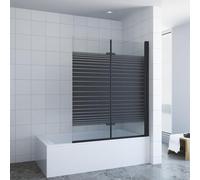 Shower Enclosure Bath No Drilling Black Stripes 120 x 140 cm Bath Attachment 2-Piece Foldable Shower Screen Folding Wall Bath Screen Shower Screen Glass Shower Screen 5 mm Safety Glass Tempered Nano