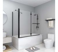 Shower Enclosure Black 120x68x130cm ESG Glass Bi-Folding With TowelBar Aluminium