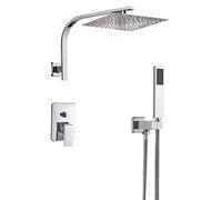 Shower Faucet Set Chrome, Rainfall Shower Head with Handshower, Brass Mixer Taps for Bathroom, Wall Mounted Shower System 2 Ways,12inch