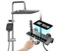 Shower Faucet Set Digital Thermostatic Shower System Piano-Key Switch Shower Combo Wall Mounted Shower Trim Kit with 11.8" Rain Shower Head,4.5" Shower Head 2 in 1 Handheld Tub Spout (Gray)