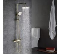 Shower Faucet Set Gold, Thermostatic Shower System Wall Mounted, Luxury 10 Inch Stainless Steel Shower Head with Hand Shower, Tub Spout, Double Handles Bath Shower Mixer Tap