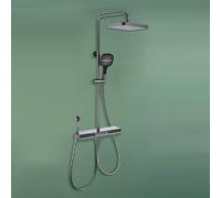 Shower Faucet Set Piano Key with Digital Display Ambient Lights Fixture with Rain, 3-Mode Hand, 2-Function Bidet Sprayer, Waterfall Tub Spout,Gun Grey