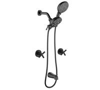 Shower Faucet Set with 2 Handles,Bathtub Spout,Bathtub Shower Faucet Combo Set Shower System Complete Tub and Shower Panel Set Matte Black Wall Mounted Shower Faucets