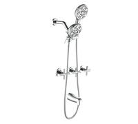 Shower Faucet Set with 3 Handles and Bathtub Spout Bathtub Shower Faucet Combo Set Shower System Complete Tub and Shower Panel Set Chrome Polished Wall Mounted Shower Faucets