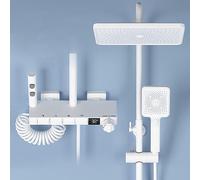 Shower Faucet SetThermostatic Digital Display Wall Mounted Fixture, 30 * 20Cm Rainfall with 3 Modes Hand, Bathtub and Bidet Sprayer,White