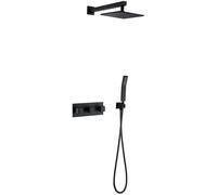 Shower Faucet System Mixer Set, Matte Black Bathroom Wall Mount Shower System Set with 8-10 inches Rain Shower Head and Waterfall Tub Spout Hand Shower Head Fixtures,10 inch
