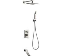 Shower Faucet System Mixer Set, Shower Taps with Waterfall Tub Spout, Brass 3 Function Bathroom Faucet Shower Rainfall, Shower System Set with Hand Shower and Shower Hose Kit,Brush