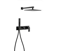 Shower Faucet System Set, Brass Matte Black Bathroom Faucet 2 Function Double Hot and Cold Water Concealed Rain Shower System Set with Shower Head and Shower Hose,12 inch