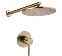 Shower Faucet System Set Brushed Gold Solid Brass Bathroom Shower Set Rianfall Shower Head Shower Faucet Wall Mounted Shower Arm Mixer Ceramic Valve Single Handle Bath Shower Mixer