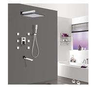 Shower Faucets Sets Matte Black Rainfall Shower Head with Hand Shower Brass Shower Combo Set with Tub Spout 6pcs Body Massage Jets Sprayer Black,Showerheads