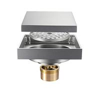 Shower Floor Drain 100X100 Mm Square Invisible Shower Drain with Removable Tile Inserts into The Grille Cover, Brass Floor Drain (Brushed)
