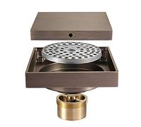 Shower Floor Drain 100X100 Mm Square Invisible Shower Drain with Removable Tile Inserts into The Grille Cover, Brass Floor Drain (Antique Copper)