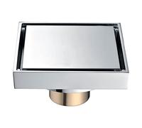 Shower Floor Drain 100X100 Mm Square Invisible Shower Drain with Removable Tile Inserts into The Grille Cover, Brass Floor Drain (Chrome Plated)