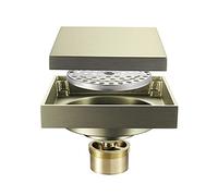 Shower Floor Drain 100X100 Mm Square Invisible Shower Drain with Removable Tile Inserts into The Grille Cover, Brass Floor Drain (Brushed Gold)
