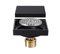 Shower Floor Drain 100X100 Mm Square Invisible Shower Drain with Removable Tile Inserts into The Grille Cover, Brass Floor Drain (Black)