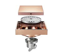 Shower Floor Drain 100X100mm Invisible Bathroom Shower Drain Brass Floor Drain with Removable Tile Inserts into The Grille Cover Square Bathroom Floor Drain,Champagne Gold (Rose Gold)