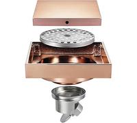Shower Floor Drain 100X100mm Invisible Bathroom Shower Drain Brass Floor Drain with Removable Tile Inserts into The Grille Cover Square Bathroom Floor Drain,Rose Gold