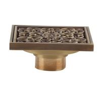 Shower Floor Drain, 10cm Antique Brass Square Floor Drain Strainer Shower Pan Drain Square Drain Cover Drainage Grates For Bathroom Kitchen (Antique vine flowers)
