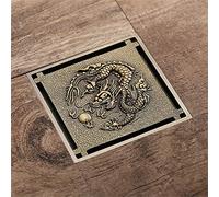 Shower Floor Drain with Removable Square Pattern Cover Invisible Strainer Home Hotel Bathroom Accessories Antique Bronze Dragon Pattern Carved Art