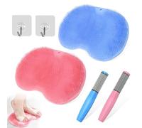 Shower Foot Scrubber Mat, Shower Foot Scrubber 6pcs Set, Foot Scrubbers for Shower, Non Slip Suction Scrubbers Mat with 2 Heel Brushes 2 Hooks for Cleaning and Massage(Pink/Blue)