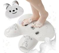 Shower Foot Scrubber Mat with Massage Columns Silicone Dead Skin Removal Scrubber with Suction Cups Bathroom Floor Mat 17.7x17.7 Inch White