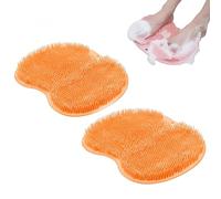 Shower Foot Scrubber Mat with Non Slip Suction Cups, Soft Shower Mat with Scrub Bristles, Bath Foot Cleaner to Improve Circulation and Soothe Tired Feet Without Bending (Orange,2 Pcs)