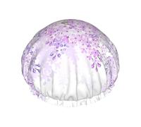 Shower Framing Lilac Flowers In Blossom Print Cap For Women Reusable Waterproof, Double Layered Shower Hair Cap With Elastic Strap,One Size