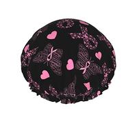 Shower Hair Cap Large Breast Cancer Butterfly Love Bath Caps Portable Hair Cap Grace Adjustable Waterproof Shower Cap For Bathroom Bathtub Bathing Spa